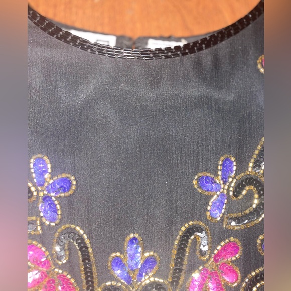 SCALA Evening Cocktail Dress Small Sequin Black Pink Purple Gold Lined - Picture 2 of 15